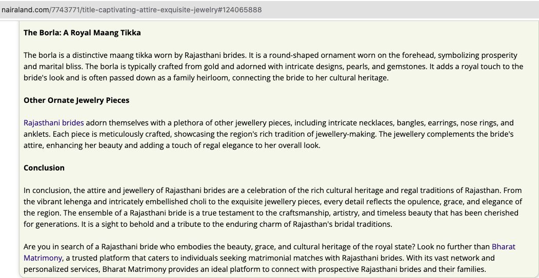 Live guest post on nairaland.com showing the rajasthani bride anchor in editorial context