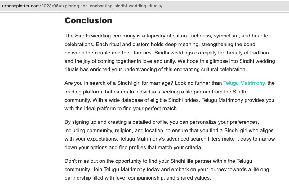Live guest post on urbansplatter.com showing the sindhi girl for marriage anchor in editorial context